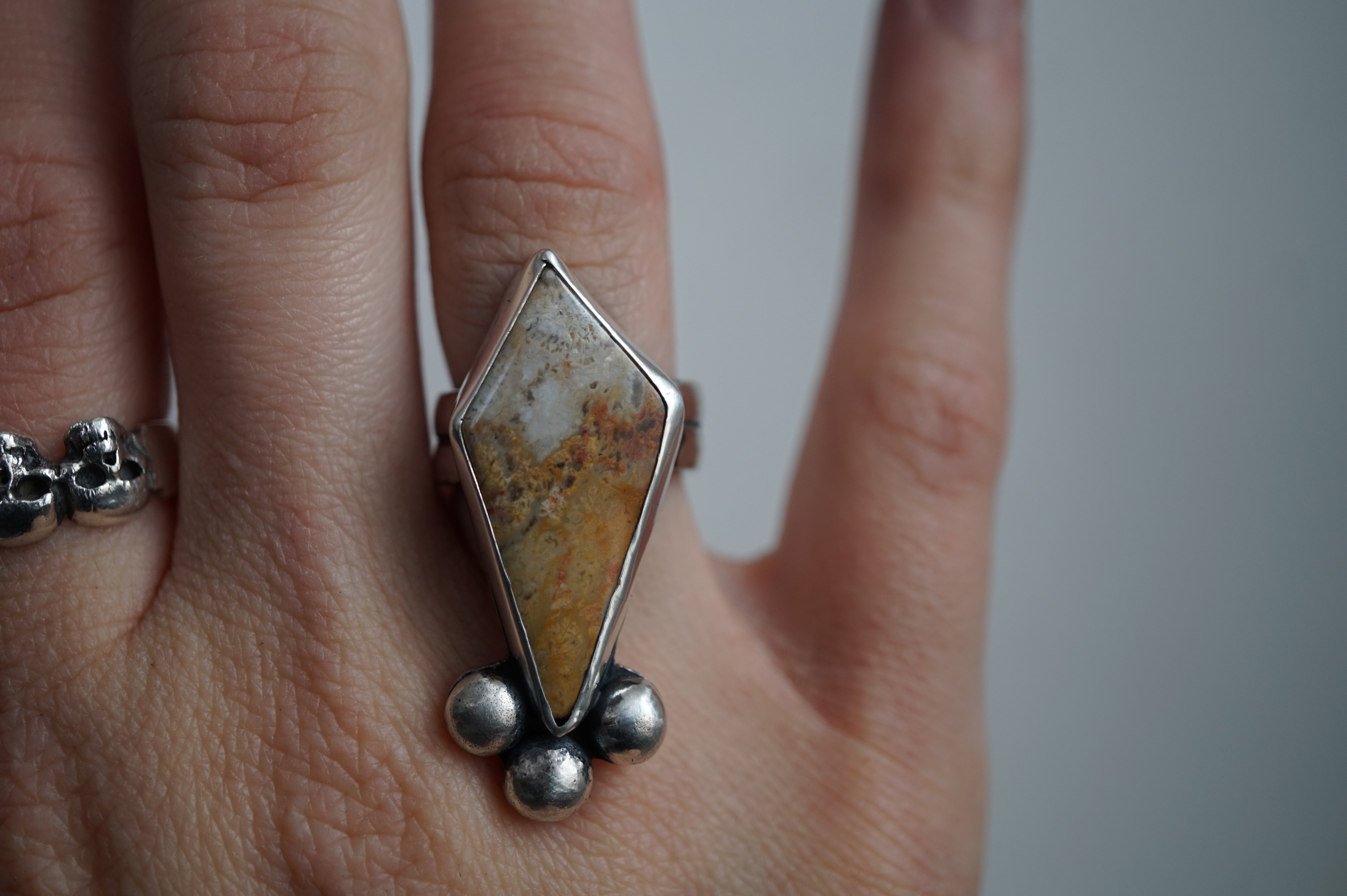 SILVER PETAL - FOSSILIZED CORAL RING